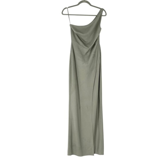 NWT BHLDN Dylan One Shoulder Satin Charmeuse Bridesmaid Dress in Moss - Picture 2 of 11